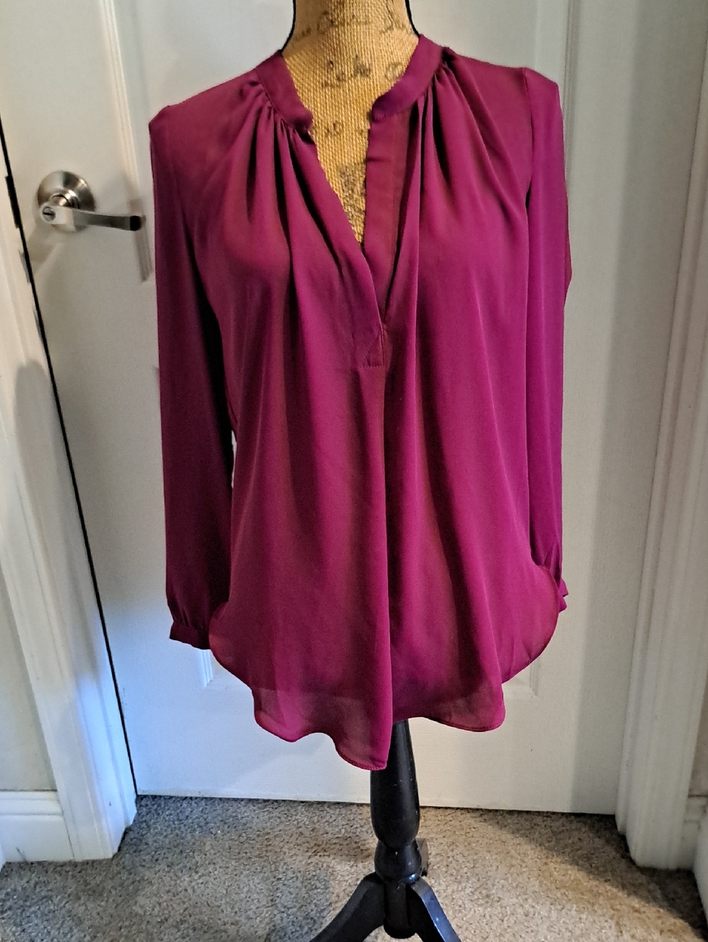 Olivaceous Dark Magenta Ladies Blouse Size S/M LS